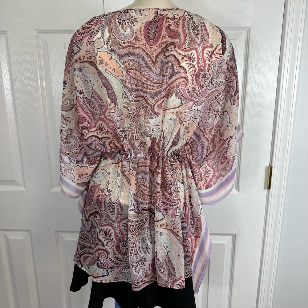 VICTORIA’S SECRET Feminine butterfly sleeves tie front sheer jacket paisley M L - Picture 5 of 9